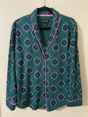 Room Service Geo Print Long Sleeve Pajama Sleep Top Size XL Green Pink Soft thumbnail 8