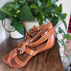 Tory‎ Burch Audrianna Knotted Leather Heeled Sandals Dressy - Tan Size 8M thumbnail 8