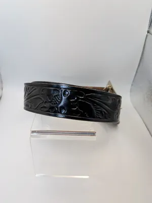 Justin Black Tooled Leather Belt Ornate Western Buckle Size 28 thumbnail 2