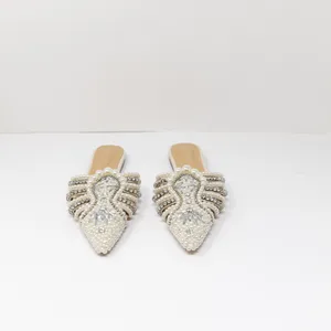 Azalea Wang Adaline Faux Vegan Leather Pearl Rhinestone Bone Slip On Flat Shoes thumbnail 2
