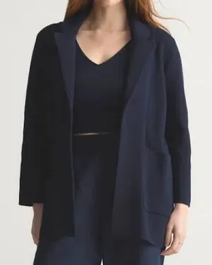 Quince‎ Women's Navy Organic Cotton Knit Blazer Size Small EUC thumbnail 1