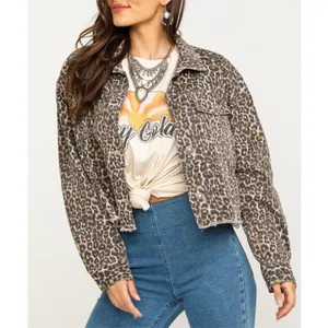 $158 NWOT Free People Cropped Leopard Oversized Denim Jacket XS thumbnail 3