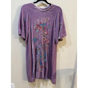Johnny Was Velvet Flutter Sleeve Raglan Karime Embroidered‎ Dress Lavender thumbnail 2