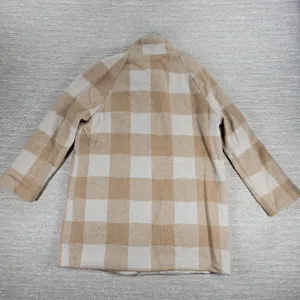 Marine Layer Wool Blend Coat Womens Med Beige Tan Plaid Check Pattern thumbnail 7