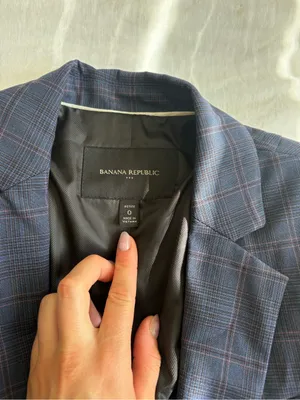 Navy Plaid Blazer - Classic Single-Button Suit Jacket thumbnail 2