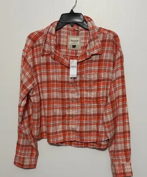 American Eagle Flannel Plaid Button-Up Shirt NWT thumbnail 1