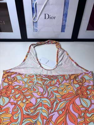 VILA Halter Midi Dress in Orange, Pink & Yellow Swirl Print NWT Size EU M thumbnail 6