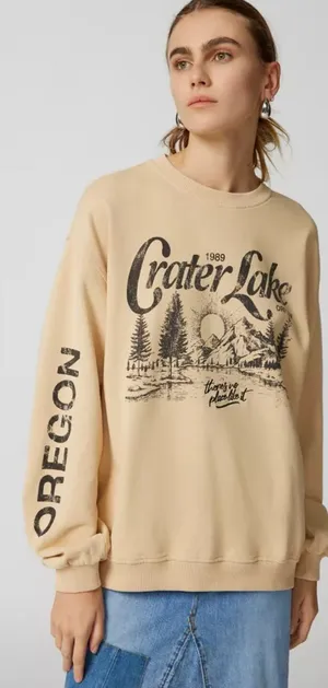 Urban Outfitters Crater Lake Overdyed Crew Neck Sweatshirt Small Yellow Oregon thumbnail 1