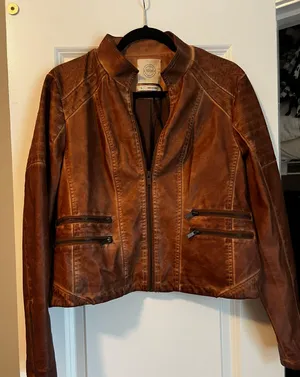 Vegan Leather Jacket Brown Size L thumbnail 1