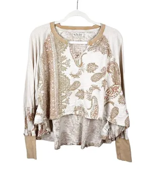 Free People True Perfection High/Low Cotton Blouse in Almond Milk Size Small thumbnail 3