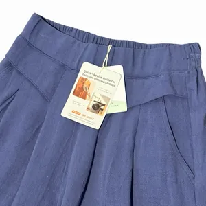 Women's Blue Wide-Leg Crop Pants Size S Cotton Linen Blend Size Small Pockets thumbnail 4