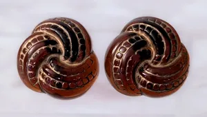 Vintage Clip On Earrings Really Unusual Slightly Opaque Brown Tone Statement thumbnail 1
