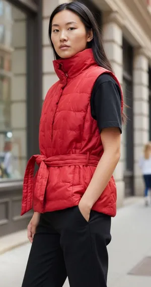 Talbots Women's Red Goose Down‎ Puffer Vest Belted Collar Quilted Fill Size L thumbnail 1