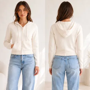 Brandy Melville Alana Knit Sweater Women XS/S Cream Hoodie Full Zip Cotton thumbnail 2