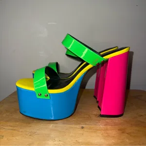 Cape Robbin Neon Colored Double Strap Platform Mule Heels Women’s Size 9 NEW thumbnail 9