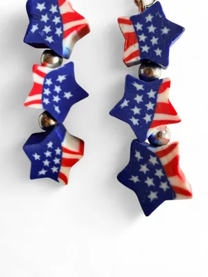 Handmade Patriotic American Flag Triple Stacked Star Dangle Earrings ❤️🤍💙 thumbnail 3