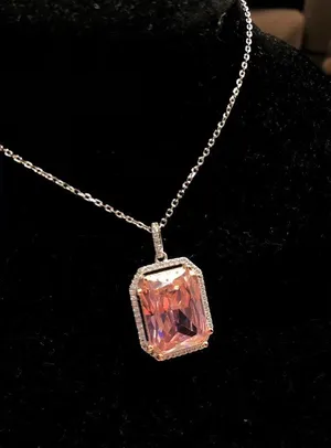 High quality pink Diamond 6ct pendant necklace 16” Cz silver chain new thumbnail 3