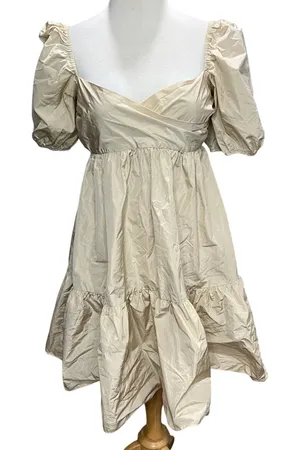 Aritzia Wilfred Opera Babydoll Dress Womens M Tan Cream Taffeta‎ Puff Sleeve thumbnail 1