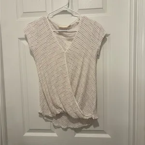 Maeve from Anthropologie White and Rainbow Striped Shirt Size Small. thumbnail 4