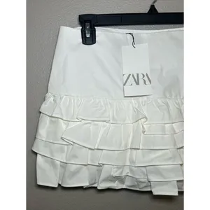 NEW Zara White Coquette Tiered Ruffle Mini Skort Skirt Women’s Size Medium thumbnail 6