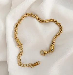 Gold Rope Chain bracelet 4mm Tan thumbnail 1