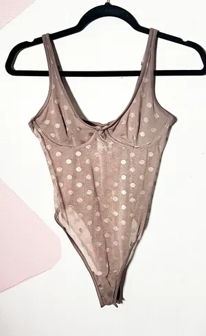 Victoria's Secret PINK Polka Dot Bodysuit Small Brown Sheer Mesh thumbnail 1