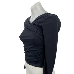Abercrombie & Fitch Womens Black Draped Ruched Off Shoulder Shirt Blouse Top XS thumbnail 2