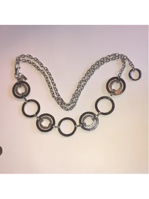 Chico’s Silver Tone Dark Metal Circle Link Chunky Belt thumbnail 5