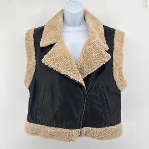 Free‎ People We The Free Clover Teddy Vegan Leather Shearling Vest Black Cream L thumbnail 4