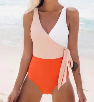 Cupshe NWT Orange And White Bowknot One piece Swimsuit Large‎ thumbnail 1