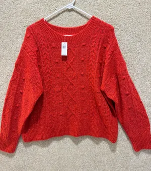 NWT Old Navy sweater red marl winter holiday fisherman grandpa large wool blend thumbnail 1