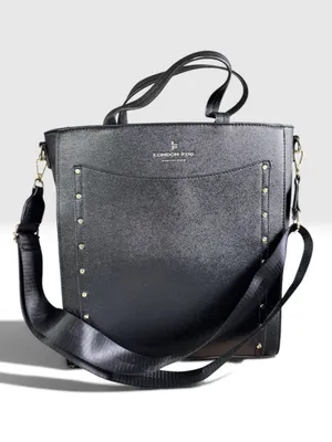 London Fog Black Studded Tote Bag Crossbody Work Laptop Satchel Purse thumbnail 1