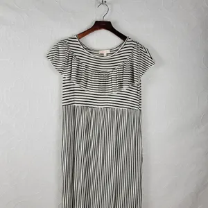 Hailey & Co Womens Maternity Dress L White Black Striped Ruffled Maxi Tiered thumbnail 10