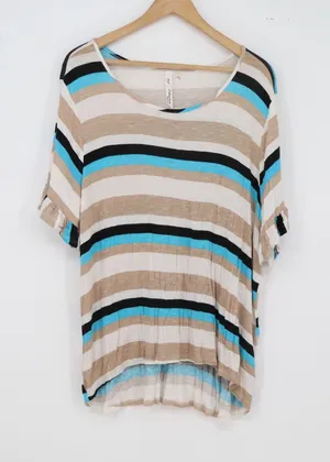 NY Collection Woman Top Womens 3X RSU0645 Multi-Color Striped Ruffle Excellent thumbnail 1