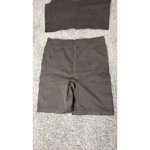 Women Seamless Ribbed 2 Piece L SHEIN Workout Set Sports Bra and Shorts Brown thumbnail 2