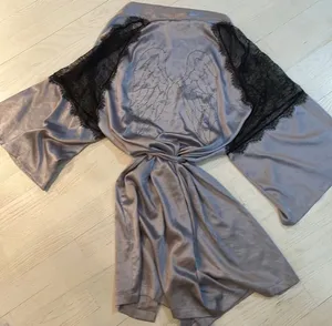 Victoria's Secret Satin Lace Robe Angel‎ Wings Gray Kimono M/L thumbnail 7