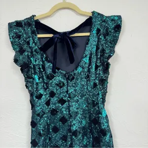 Zara Green Sequined Ruffled Sleeve Mini Dress Blogger Favorite XS Glam Party thumbnail 12