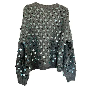 Zara Green Sequined Crewneck Long Sleeve Knit Pullover Sweater Size Large thumbnail 2