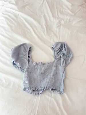 Altar’d State Light Blue Smocked Puff Sleeve Top Size Small thumbnail 2