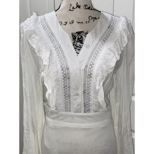 Muy Muy Fancy Cottage Core Lace Embroidered Bell Sleeves White Maxi Dress Sz Sm thumbnail 6