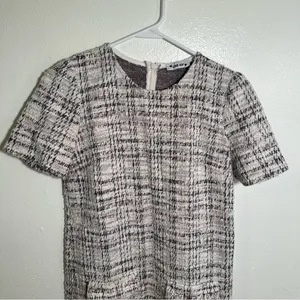 Love Ady Women's Boucle Tweed Shift Dress White Maroon Black Metallic Short Slv thumbnail 2
