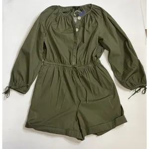 J.Crew Olive Green Cotton‎ Poplin Long Sleeve Romper Button Front Medium NWT thumbnail 4