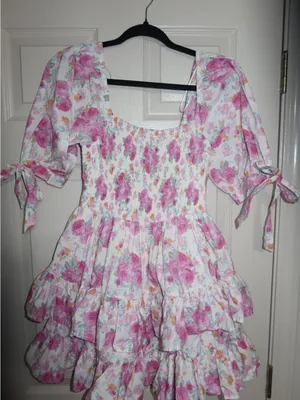 fab'rik Pink Floral Smocked Ruffle Dress thumbnail 3
