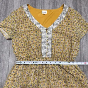 Emberley Women Yellow Geometric Print Maxi Dress Short Sleeve V‎ Neck Bohemian S thumbnail 9
