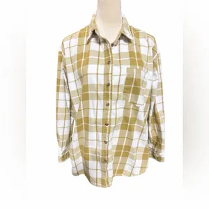 Universal Threads Mustard and White Plaid Button-Up Shirt thumbnail 2