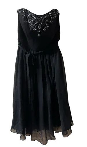 Davids Bridal Strapless Mini Crinkle Chiffon Empire Beaded Dress thumbnail 1