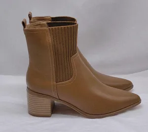Women's Ankle Boots Size 6 Brown Sock Booties Chunky Heel Pointed Toe Casual thumbnail 1
