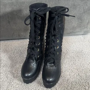 Women’s Black Lace Up Chunky Heeled Platform Boots Size 5.5 (EU 36) NEW thumbnail 2