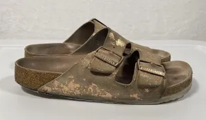 Birkenstock Arizona Suede Leather Sandals in Vintage Metallic Rose Copper Sz 38N thumbnail 4