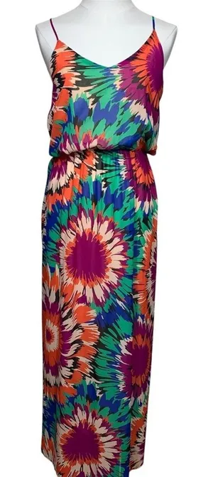 Newbury Kustom Maxi Dress Womens Small‎ Multi Color Floral Racerback D711401 USA thumbnail 1